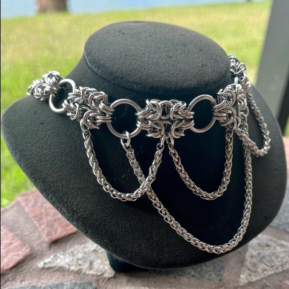 Handmade stainless steel maille thick choker chain double bizantine link pattern - Picture 5 of 16